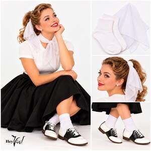 50s Style Bobby Socks and White Chiffon Scarf Set Rockabilly Retro - Hey Viv